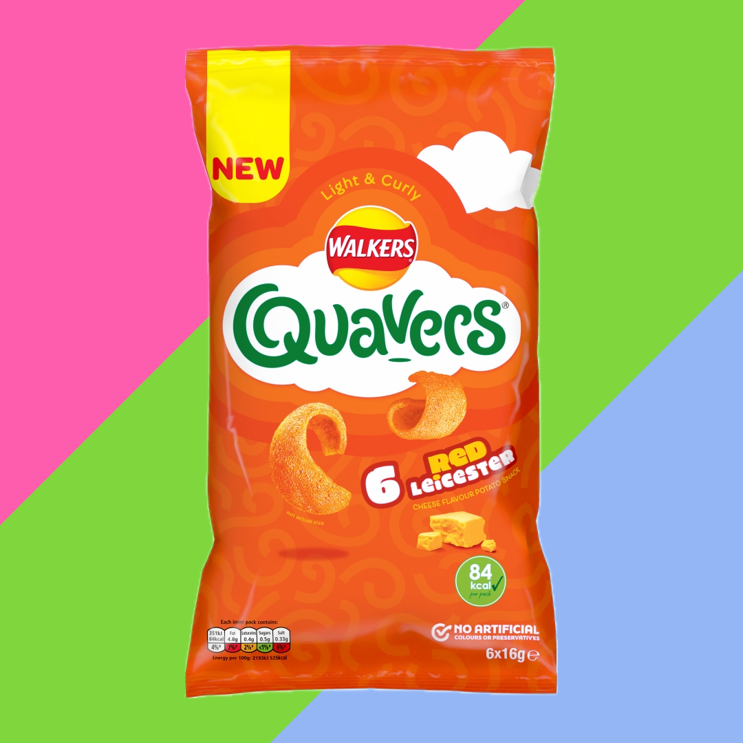 Quavers Red Leicester Cheese Multipack Crisps Snacks 6 Pack 30 x (6 x 16g) Multipacks