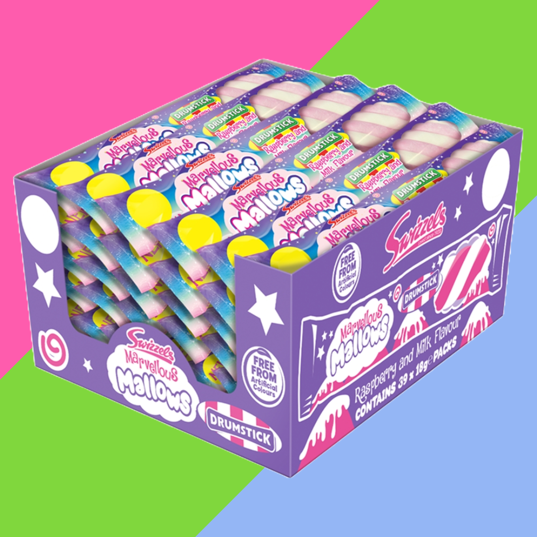 Swizzels Marvellous Mallows Raspberry and Milk Drumstick Flavour Marshmallow 39x18g