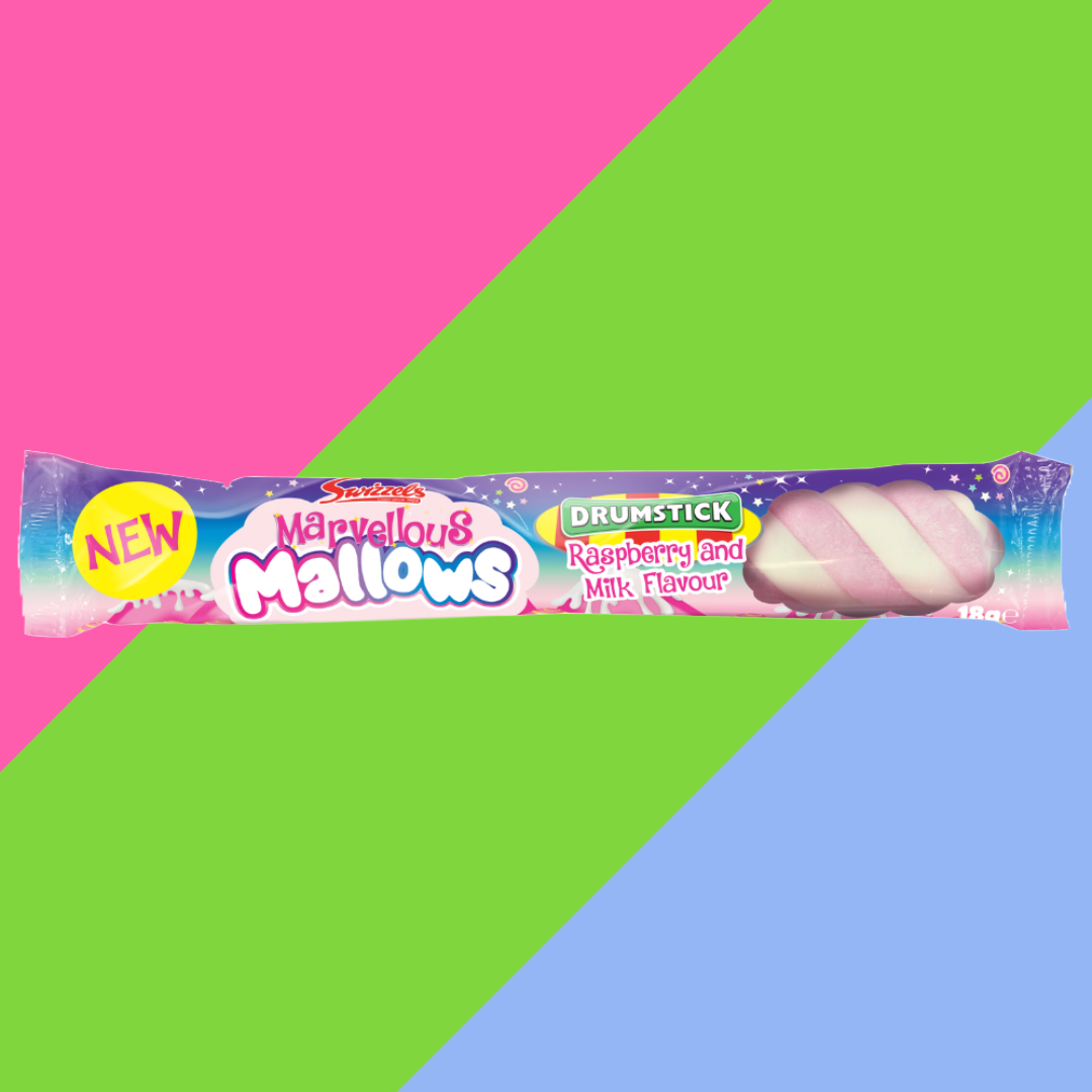 Swizzels Marvellous Mallows Raspberry and Milk Drumstick Flavour Marshmallow 39x18g