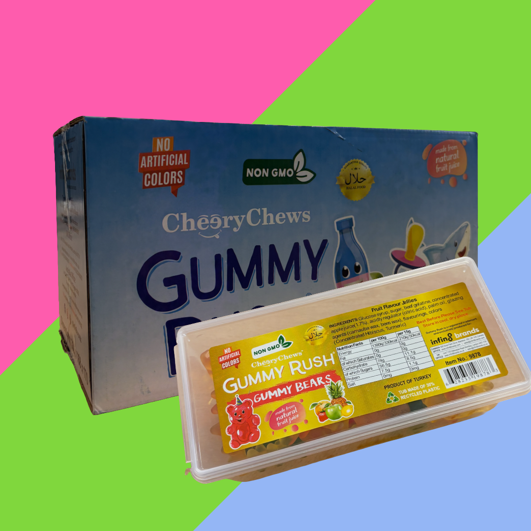 Gummy Rush Halal Candy Tubs 12x200g