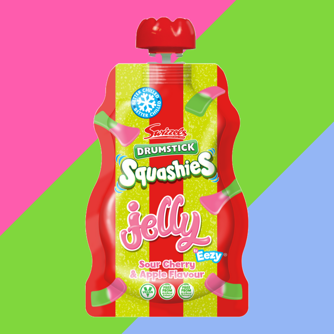 Swizzels Drumsticks Squashies Sour Apple and Cherry Jelly Pouch 12x80g Pouches