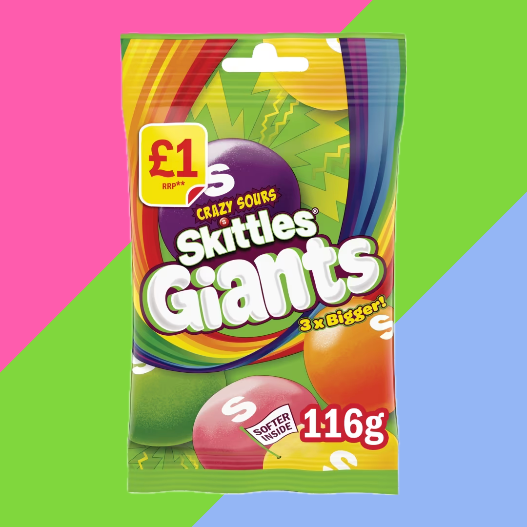 Skittles Giants Sour Vegan Chewy Sweets £1 PMP 14x116g