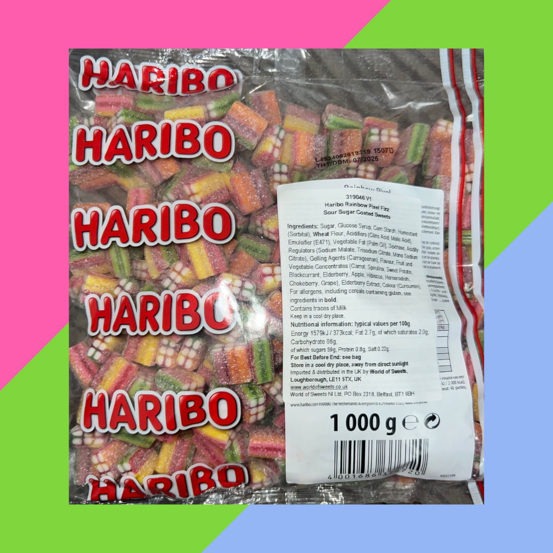 Haribo Rainbow Pixel Fizz 1kg Bag (German)