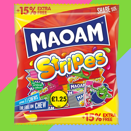 Maoam Stripes Fruit & Cola Flavour Sharing Bag 14x161g £1.25 PMP + 15% Extra Free