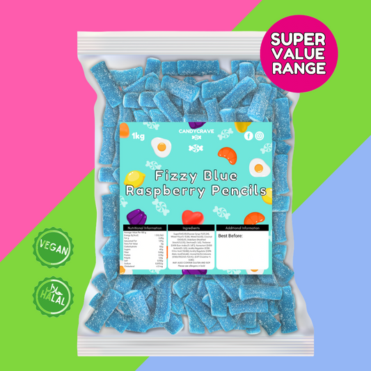 1kg Candycrave Super Value Fizzy Blue Raspberry Pencils
