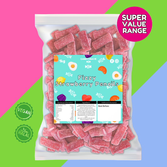 1kg Candycrave Super Value Fizzy Strawberry Pencils