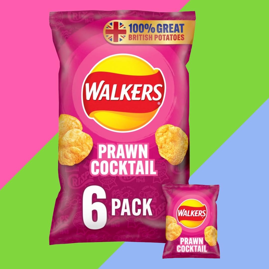Walkers Prawn Cocktail Crisps 6 Pack Multipack 18 x (6x25g)