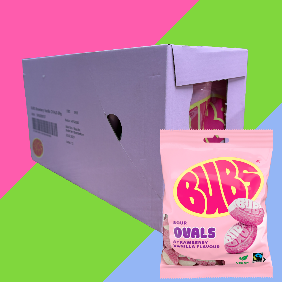 Bubs Strawberry and Vanilla Sour Foam Ovals 12x90g Bags