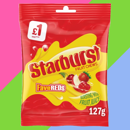 Starburst Fave Reds Vegan Chewy Sweets Fruit Flavoured Treat Bag 12x127g £1 PMP