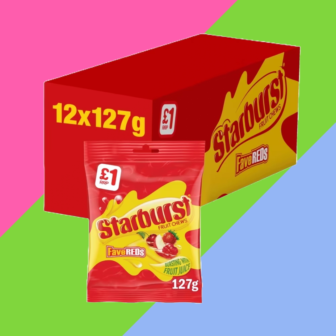 Starburst Fave Reds Vegan Chewy Sweets Fruit Flavoured Treat Bag 12x127g £1 PMP