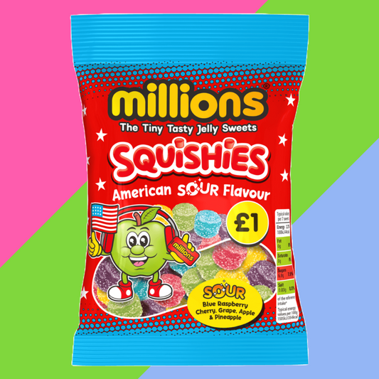 Millions Squishies American Sour Bag 12x100g £1 PMP